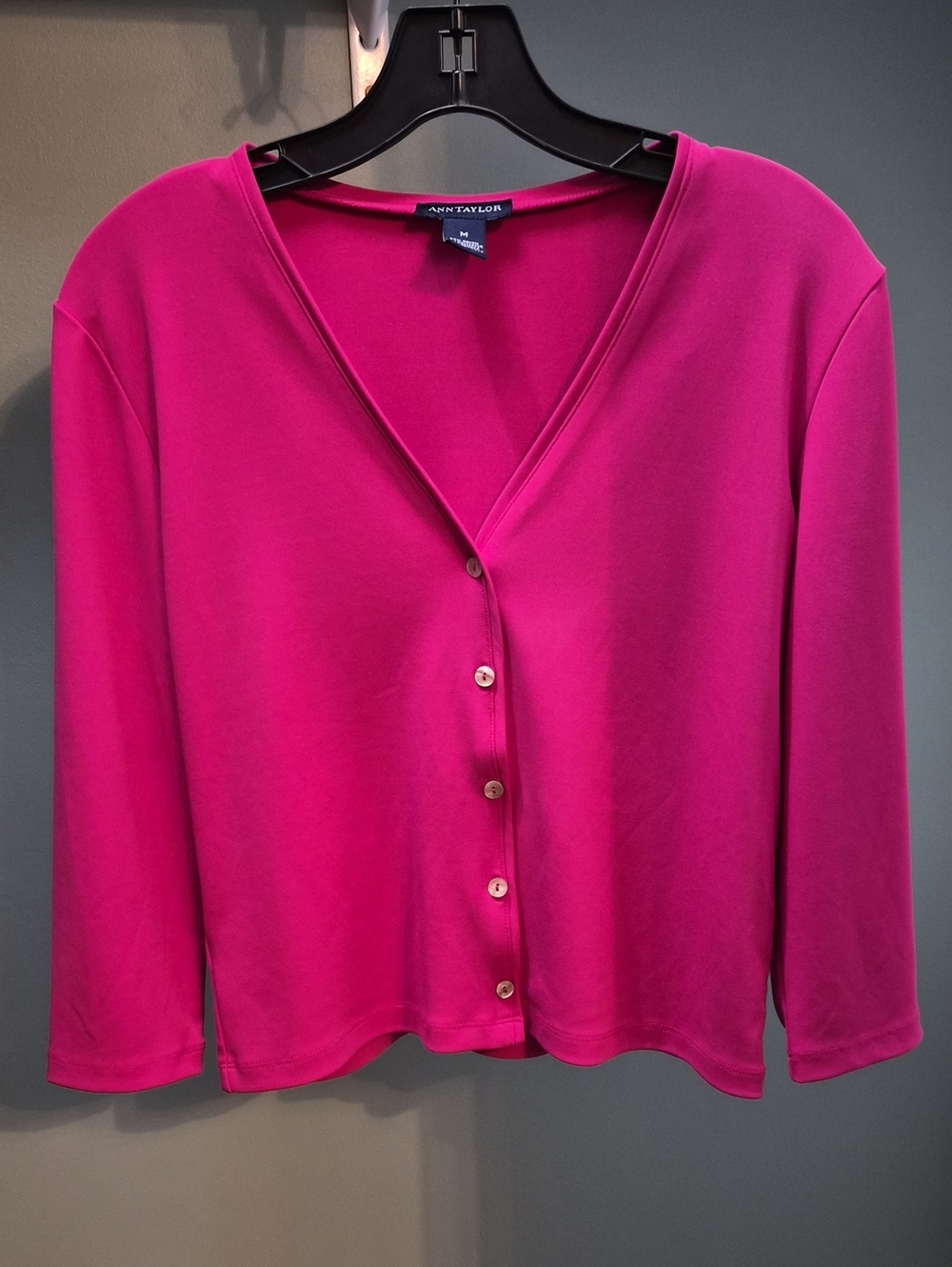 Ann Taylor Hot Pink Button-Front V-Neck Top